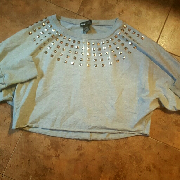 Cotton long sleeves gray top with studs sizeM - Picture 2 of 4
